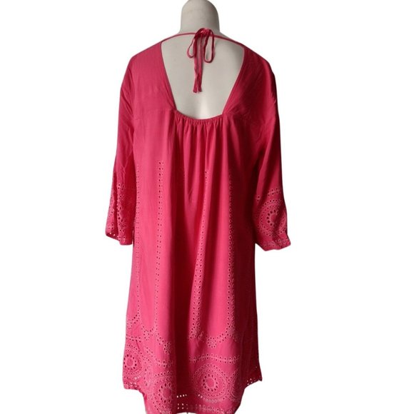 Crown Ivy Eyelet Lace Lined Sheath Dress Sz 6 Low Back Neck Tie Pink Barbiecore - Picture 5 of 9